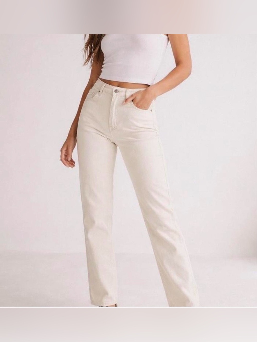 Free People We the Free Pacifica High Rise Slim Straight Jean Off White sz 26